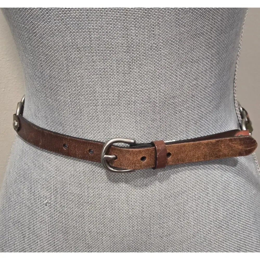 Artisan Leather Link Belt L Brown Multicolor Ring Chain Boho Western Sundance